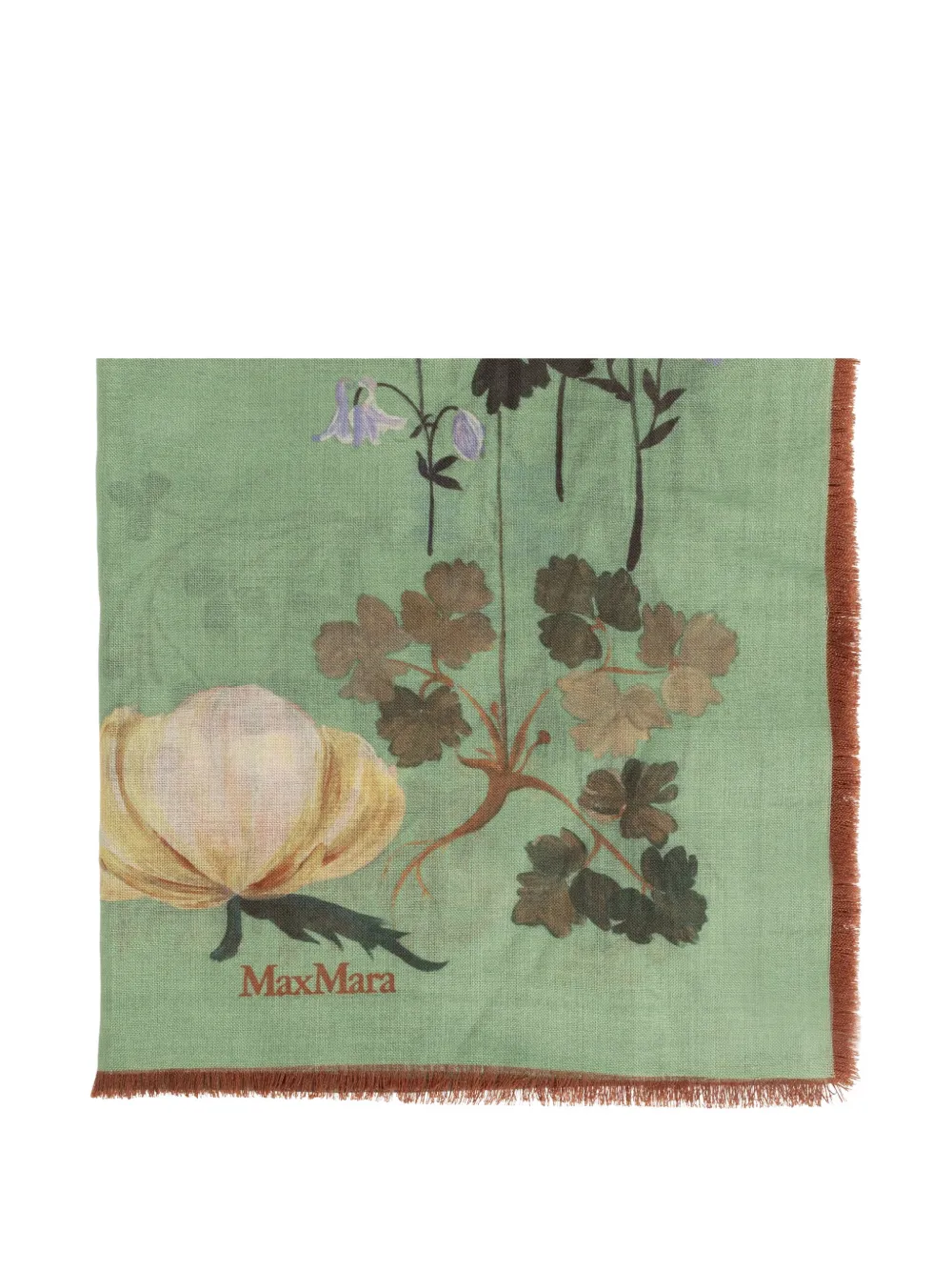Max Mara floral-print frayed scarf - Verde