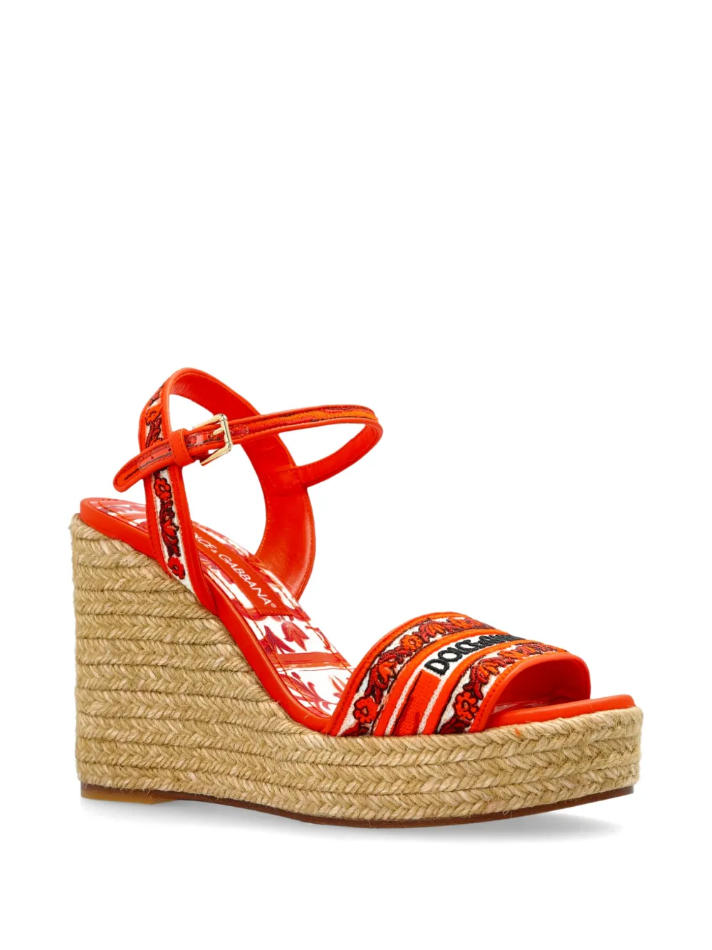 Dolce & Gabbana logo-embroidered wedge sandals Oranje