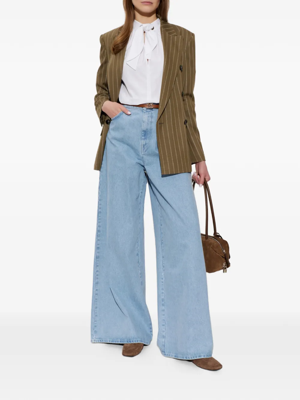 Max Mara Blazer met krijtstreep en dubbele rij knopen Groen