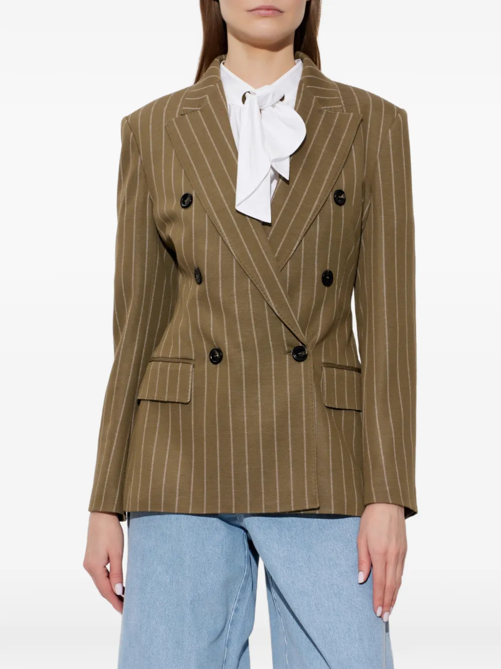 Max Mara Blazer met krijtstreep en dubbele rij knopen Groen
