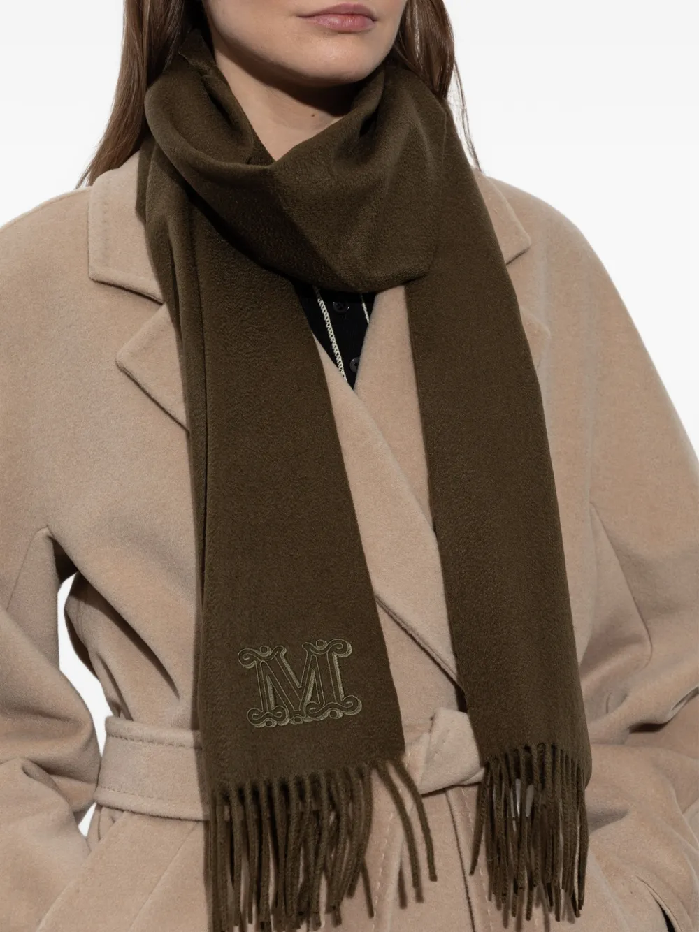 Max Mara Wsdalia sjaal met geborduurd logo Groen
