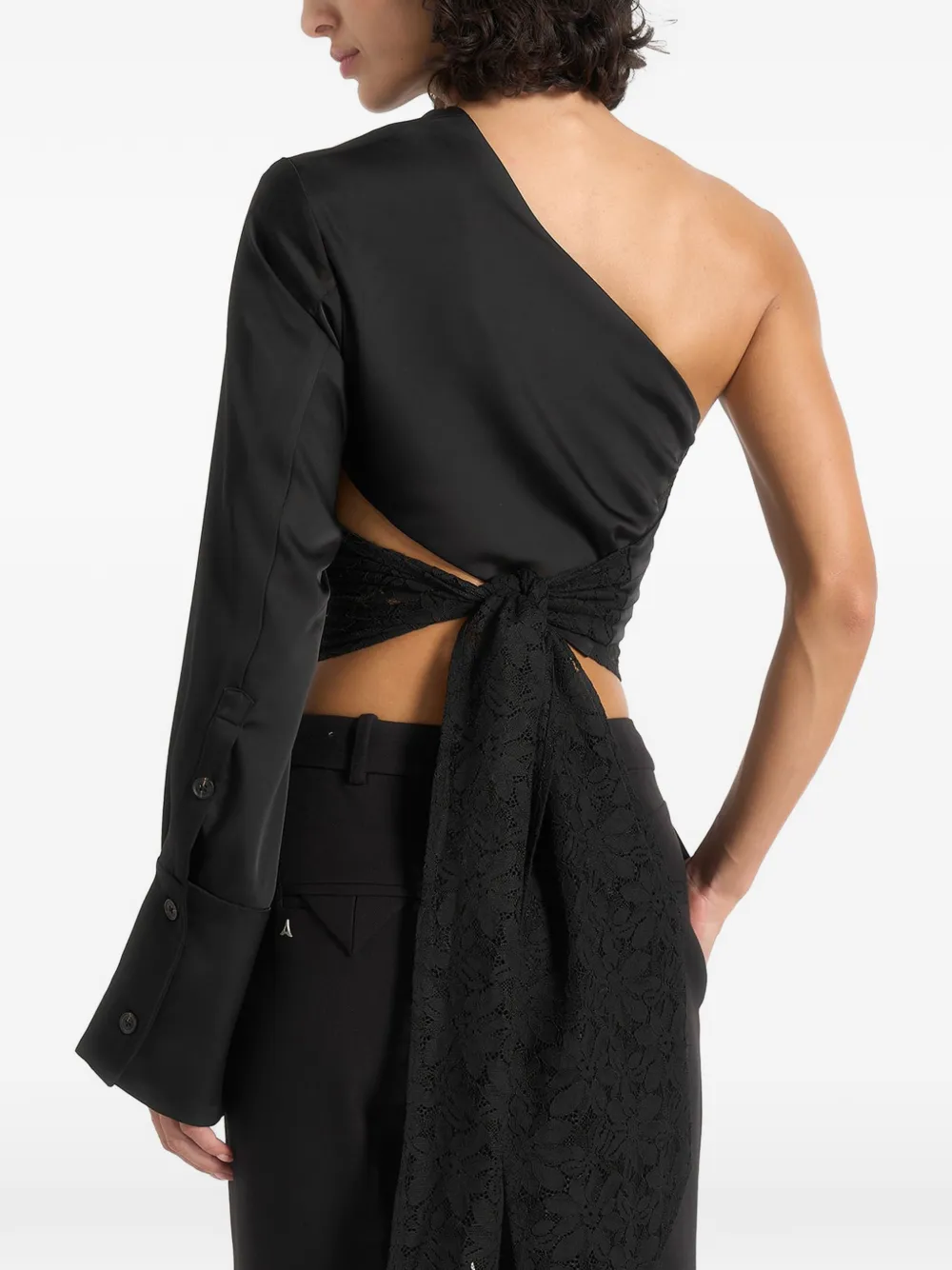 Manière De Voir Coralie asymmetrische satijnen en kanten wikkeltop Zwart