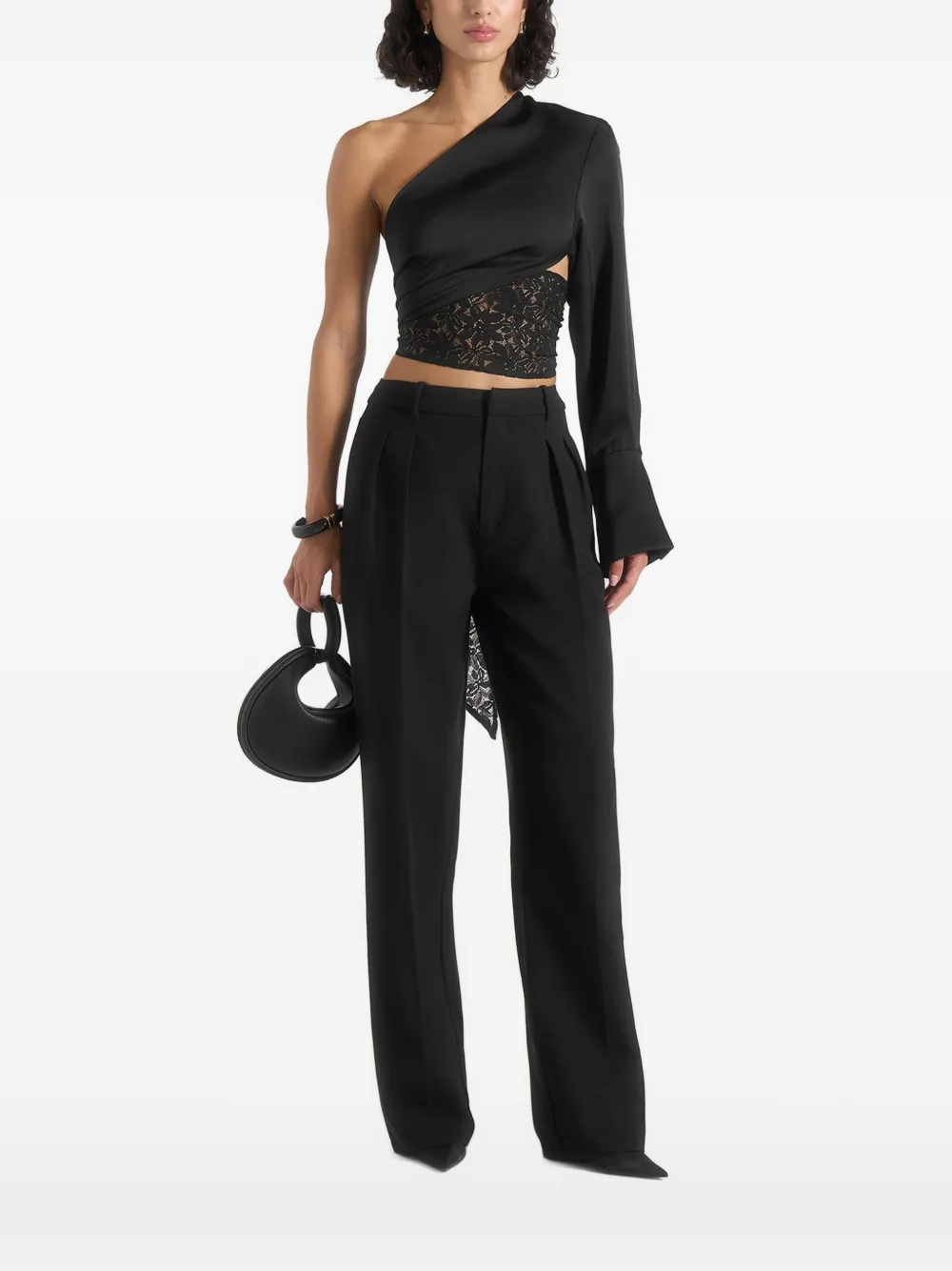 Manière De Voir one-shoulder lace-panel top - Nero