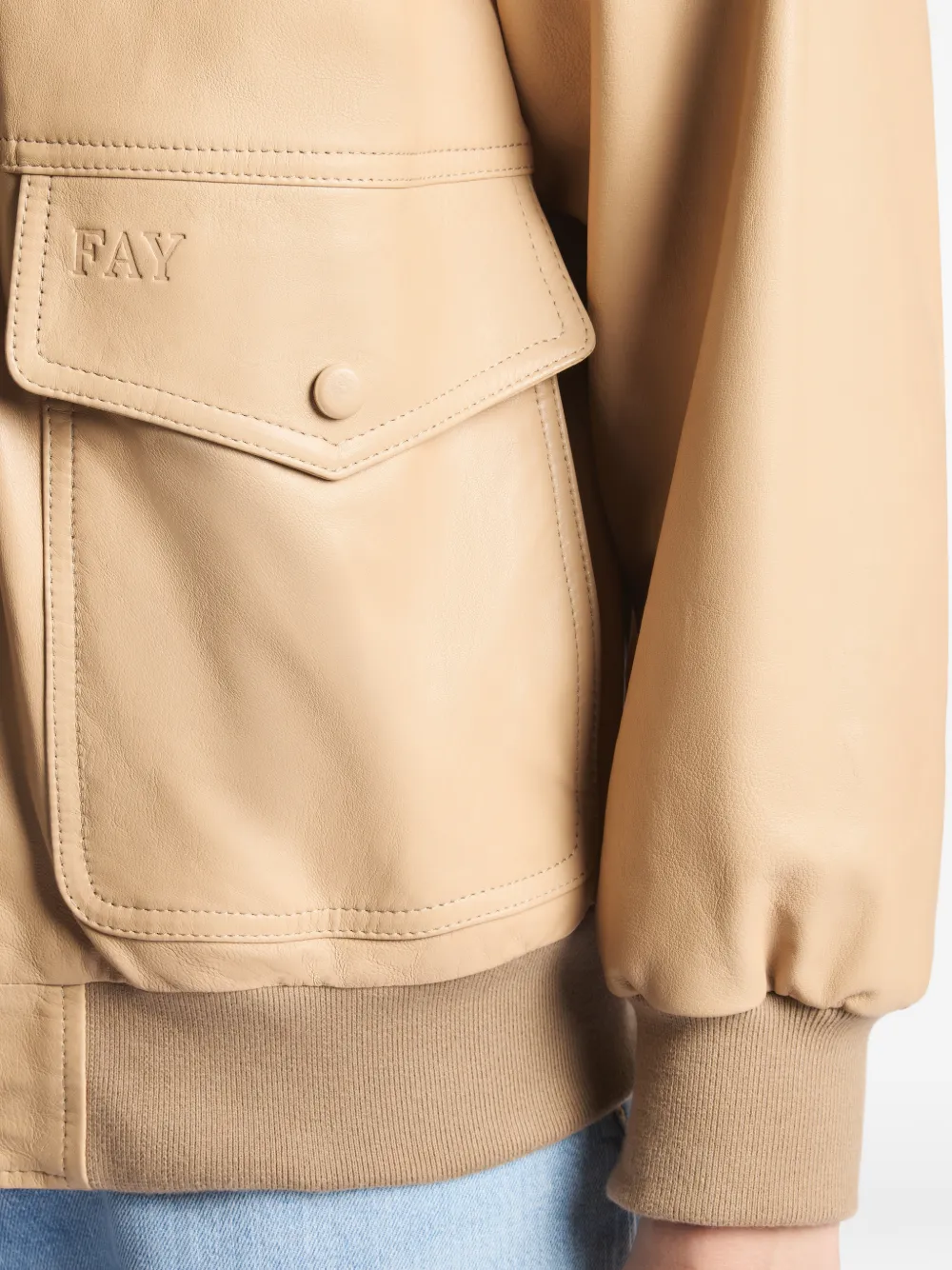 Fay Leren bomberjack Beige