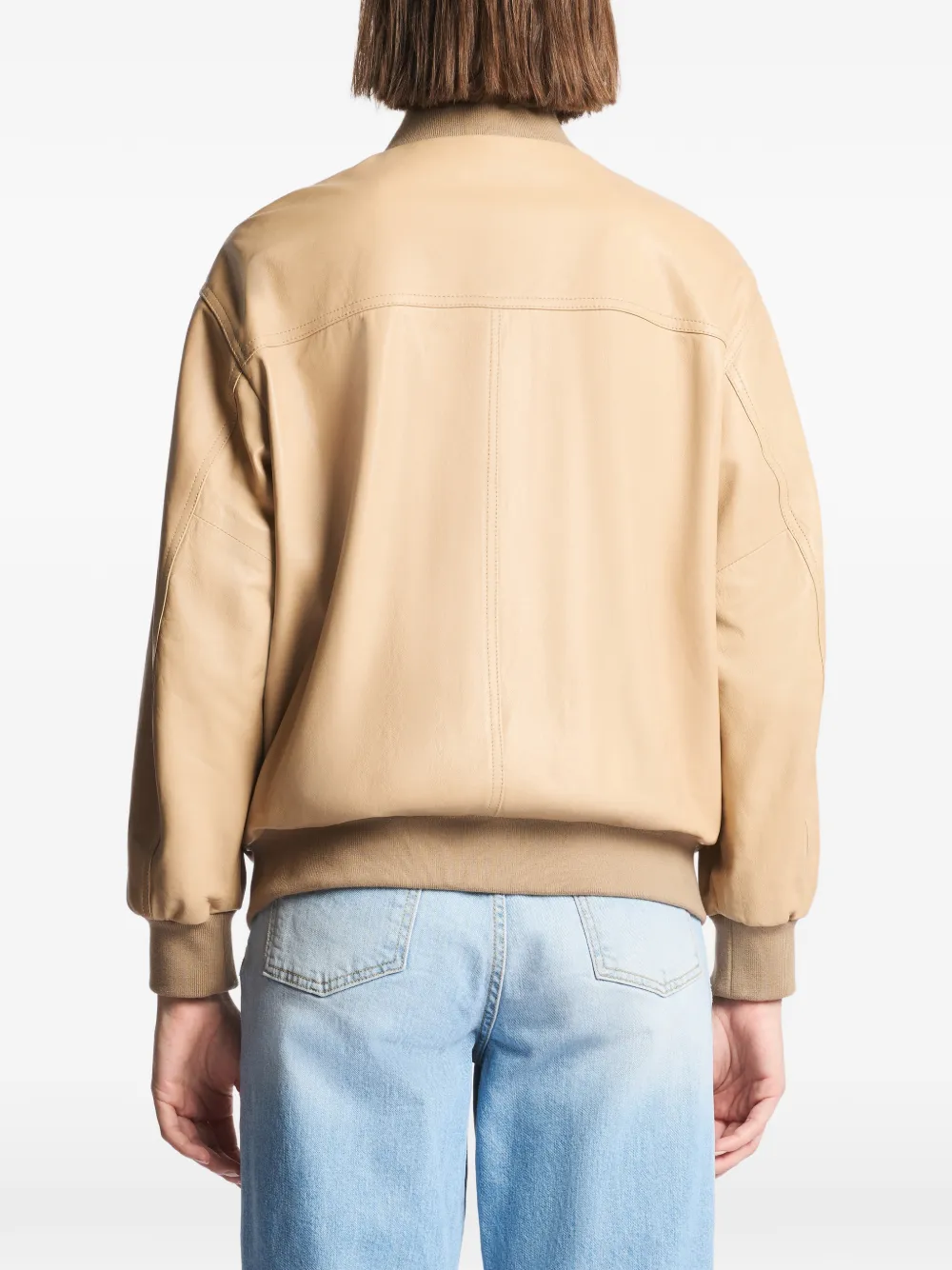 Fay Leren bomberjack Beige