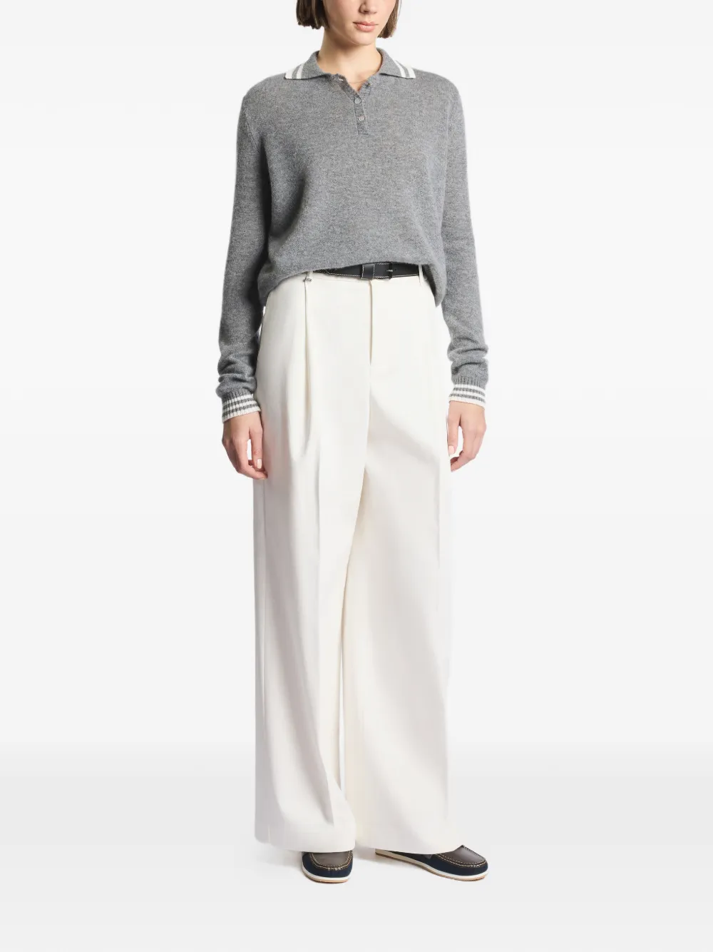  Fay Stripe-trim Button-up Sweater - Gris 