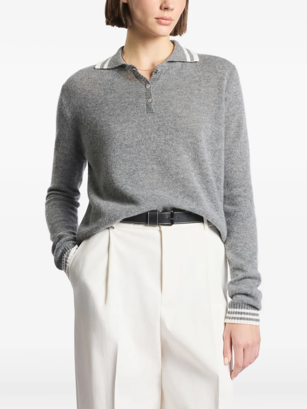  Fay Stripe-trim Button-up Sweater - Gris 