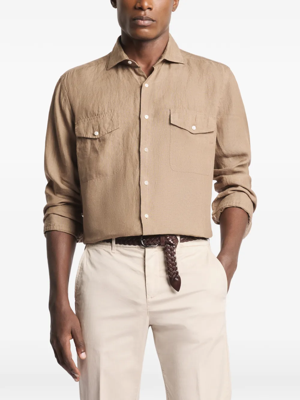 Fay Overhemd met klepzak en knopen Beige