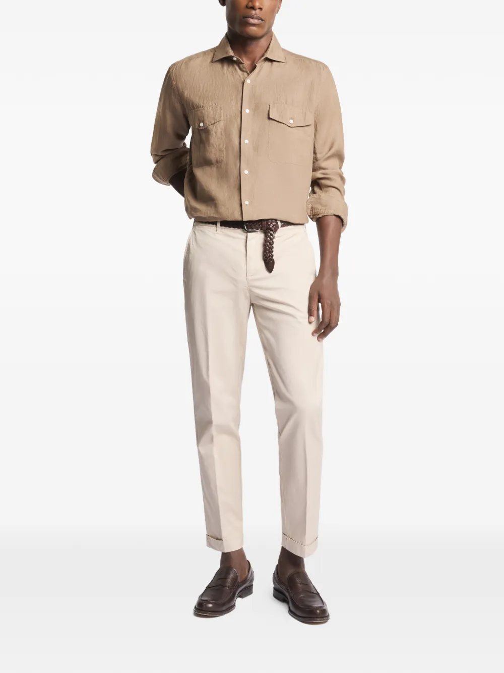 Fay Overhemd met klepzak en knopen Beige