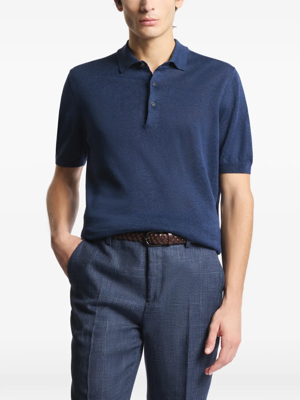 Fay Poloshirt met geribbelde afwerking Blauw