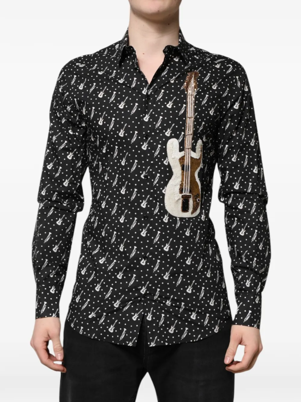 Dolce & Gabbana Paillettenverziertes Hemd mit Instrument-Print - Schwarz