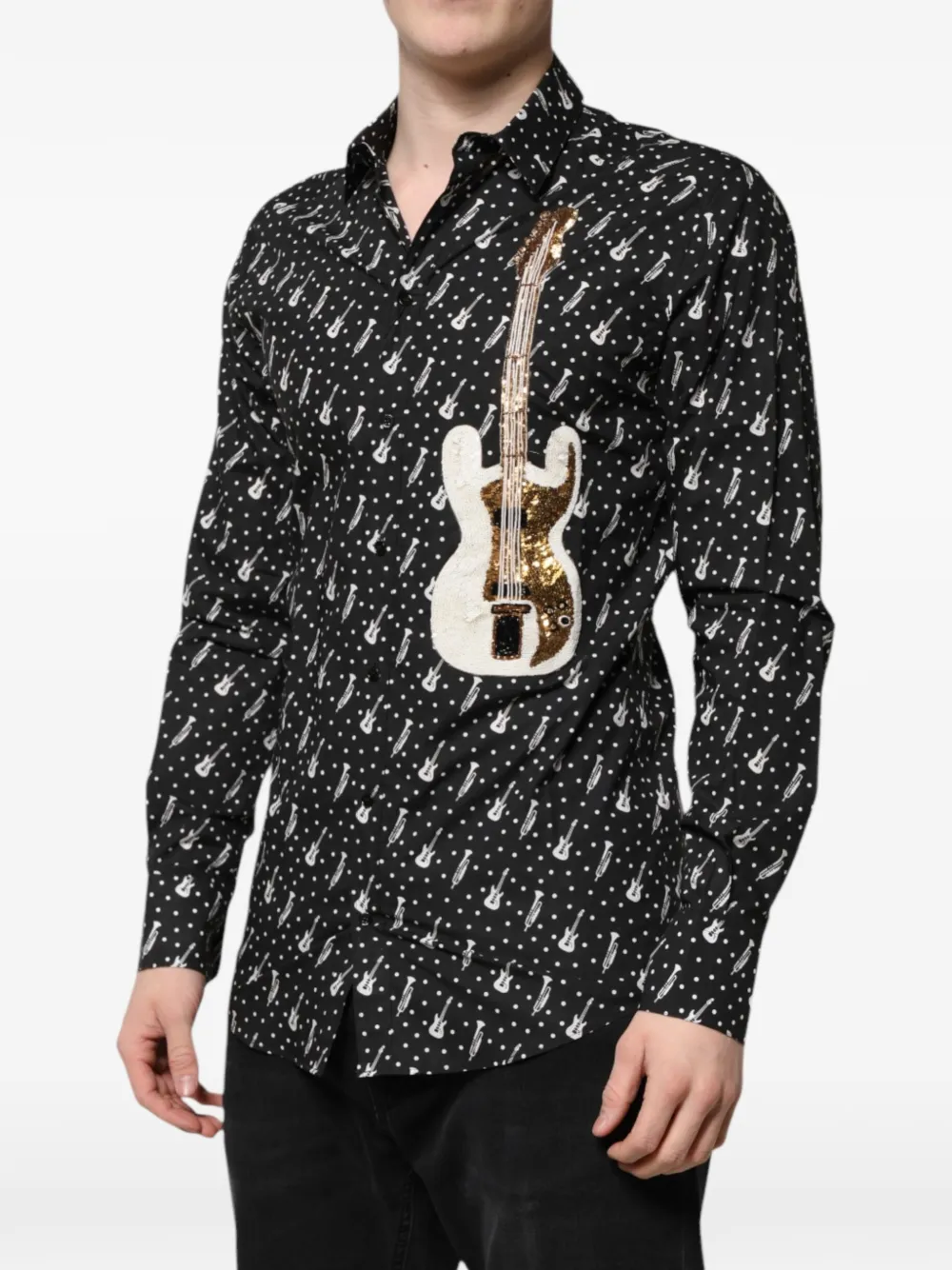 Dolce & Gabbana Overhemd verfraaid met pailletten en print Zwart