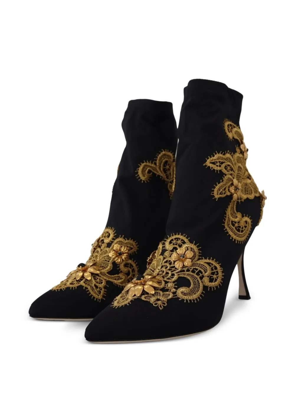 Dolce & Gabbana Enkellaarzen verfraaid met kristallen en kant Zwart