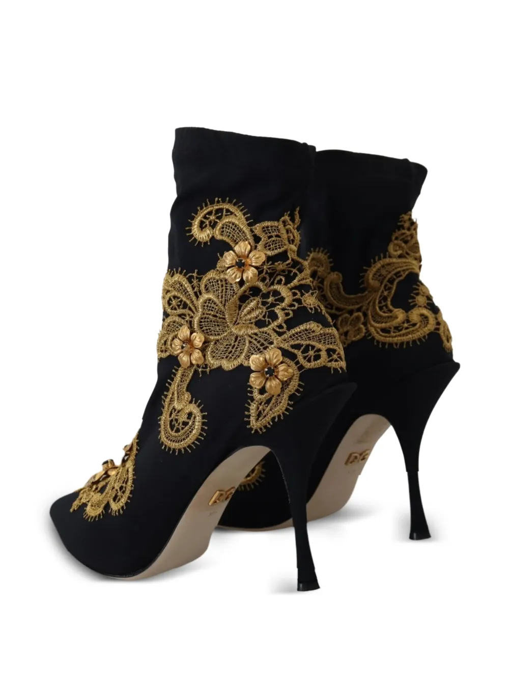 Dolce & Gabbana Enkellaarzen verfraaid met kristallen en kant Zwart