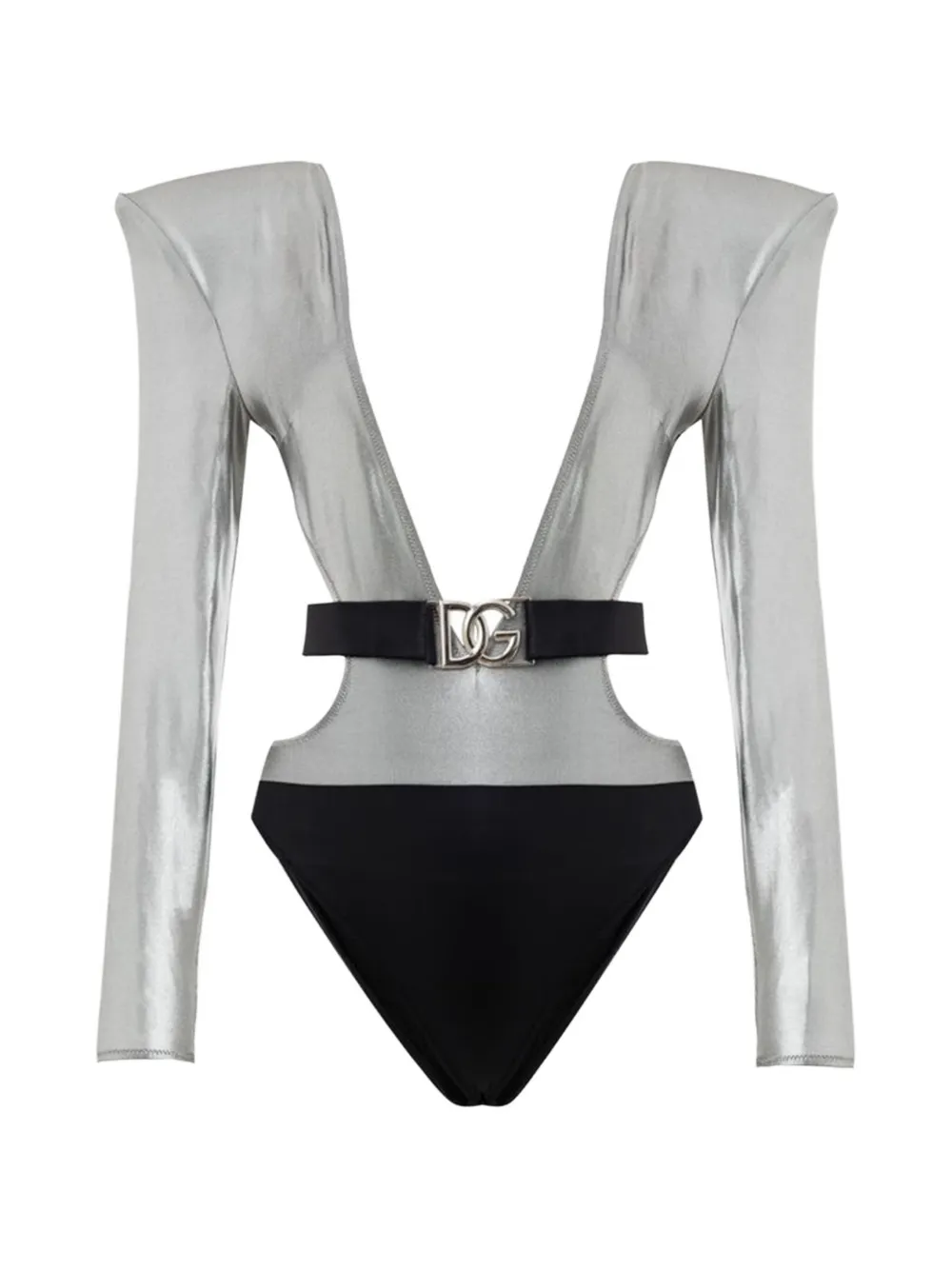 Dolce & Gabbana belted long-sleeve swimsuit - Argento