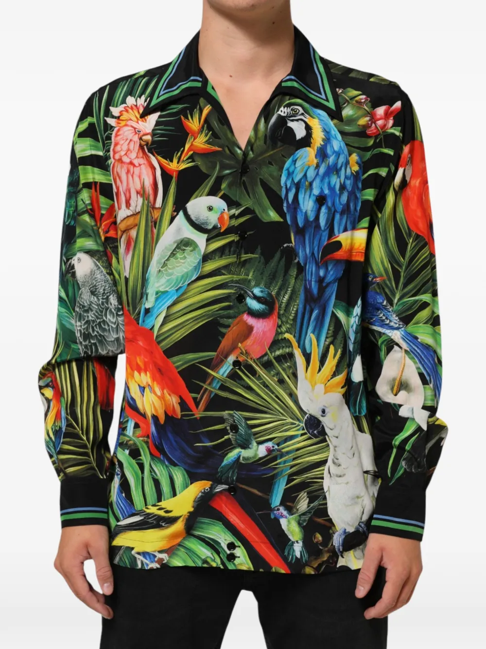 Dolce & Gabbana parrot-print long-sleeve shirt - Grün