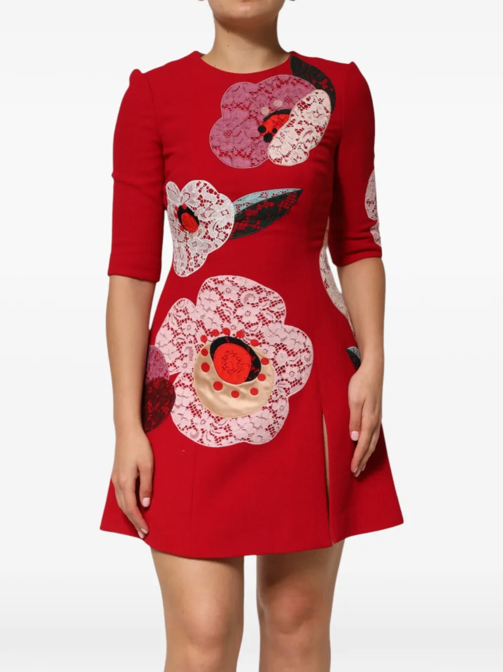 Dolce & Gabbana Abito corto con applicazione a fiori - Rosso
