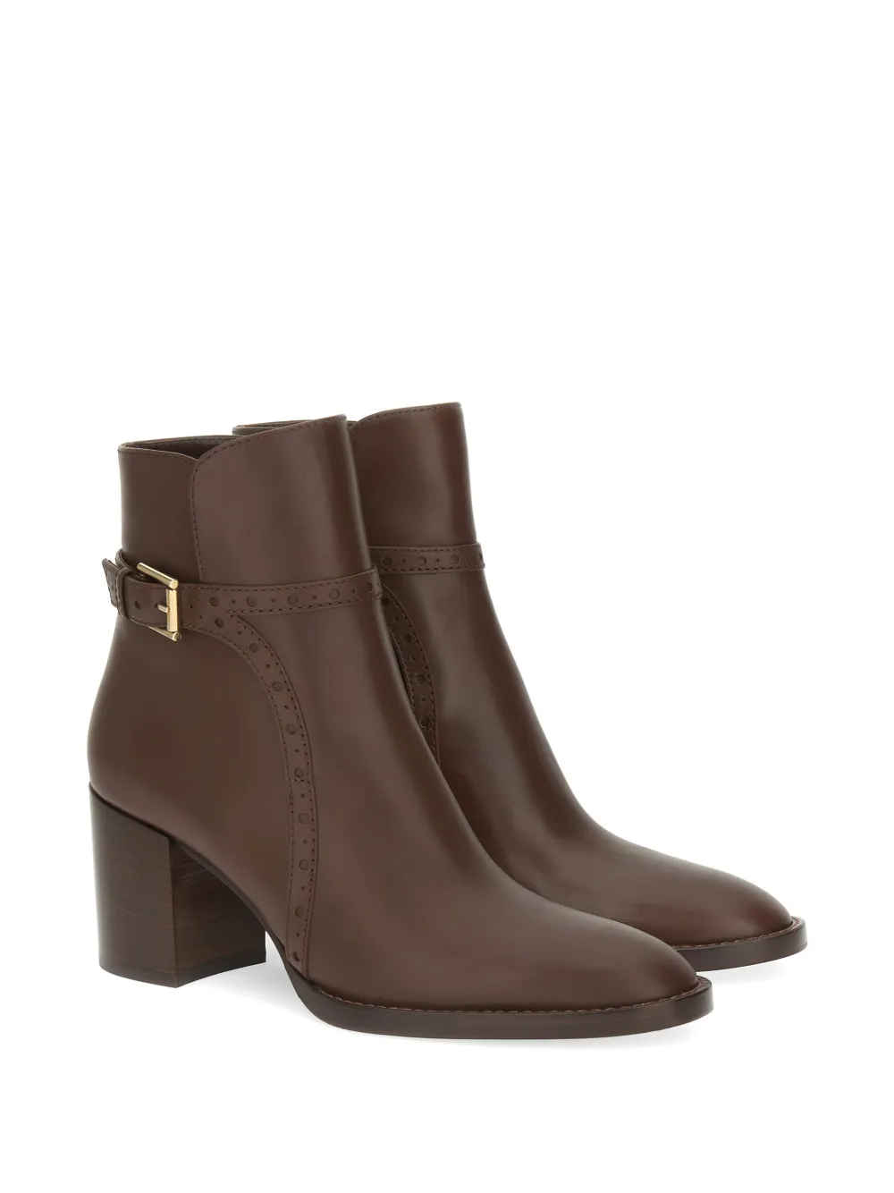 Gianvito Rossi Enkellaarzen met brogue-detail en gespbandje Bruin