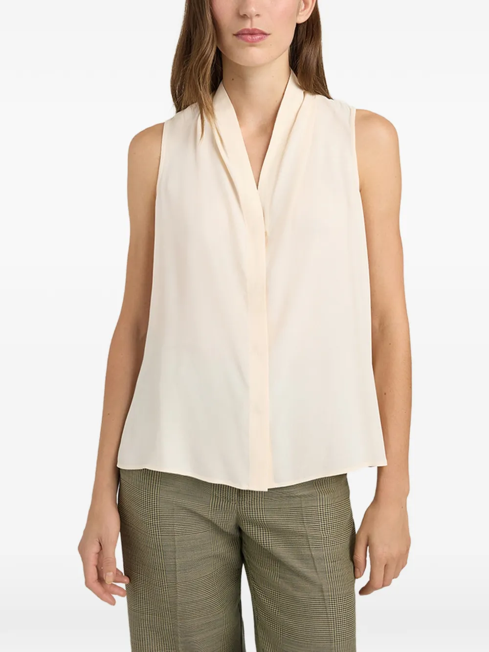 MOMONÌ Kiri geplooide top met V-hals Beige