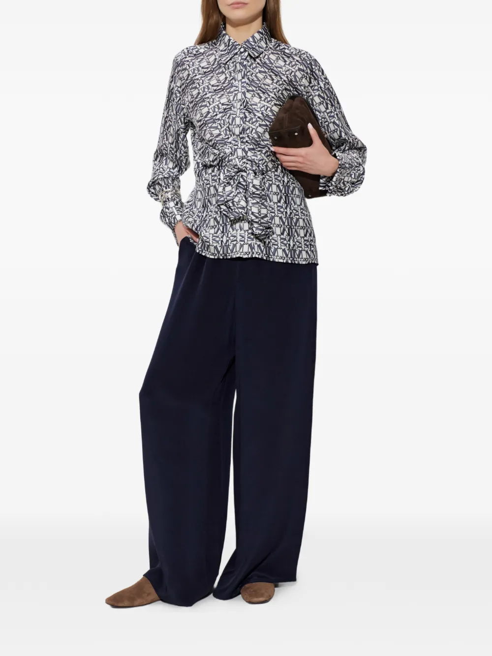 Max Mara Blouse met monogramprint en gestrikte taille Wit