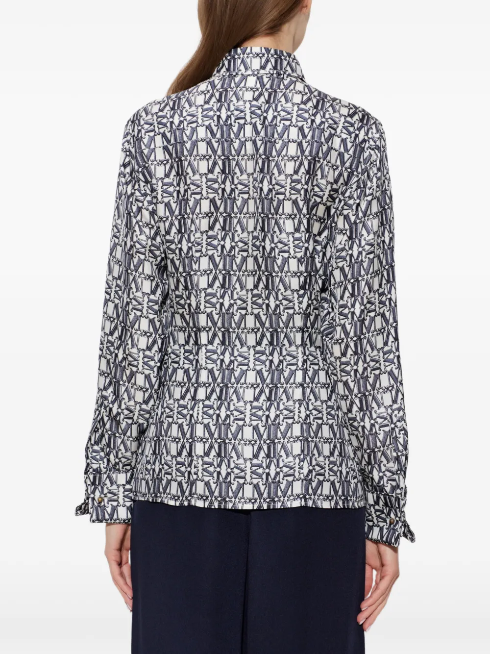 Max Mara Blouse met monogramprint en gestrikte taille Wit