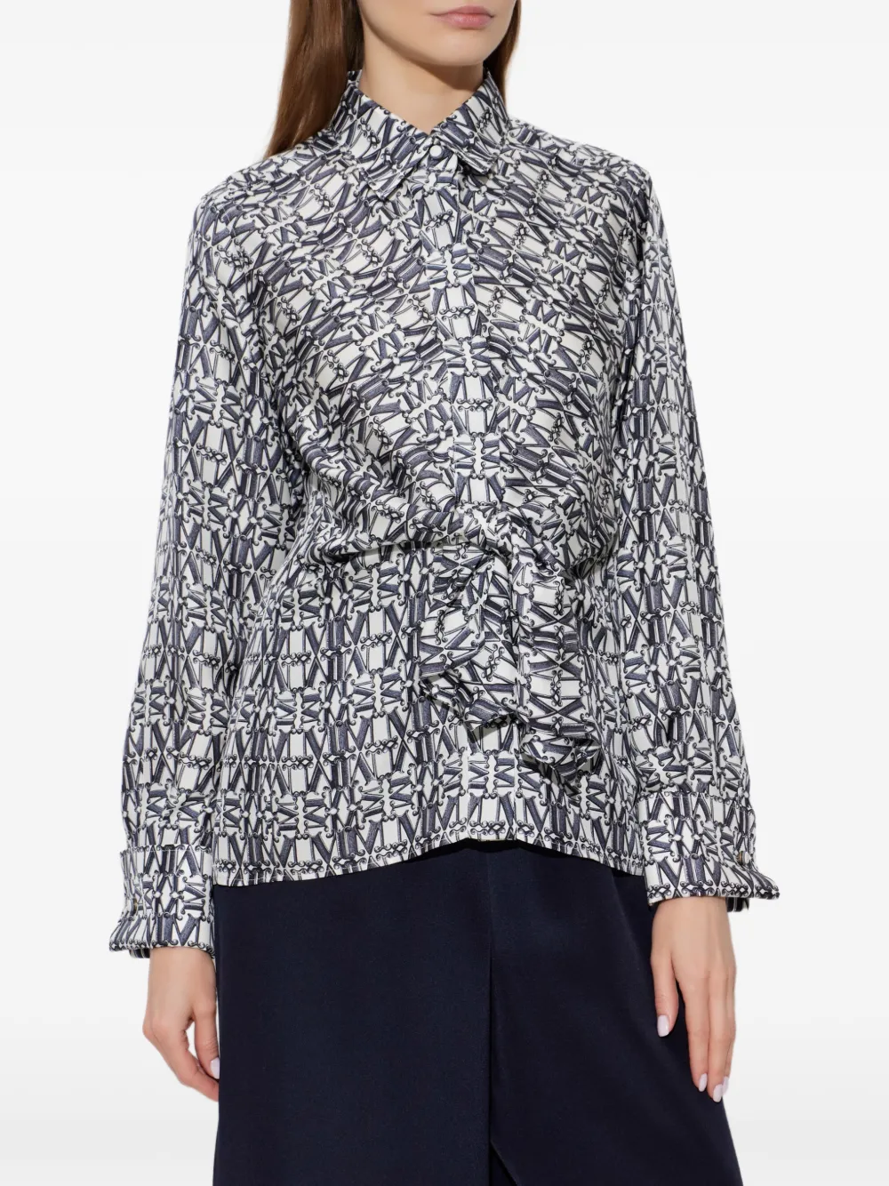 Max Mara Blouse met monogramprint en gestrikte taille Wit