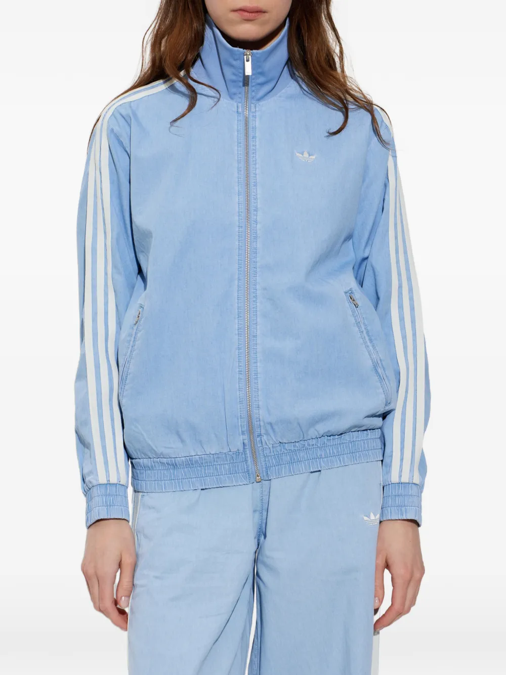 adidas Denim jack met geborduurd logo en zijstreep Blauw