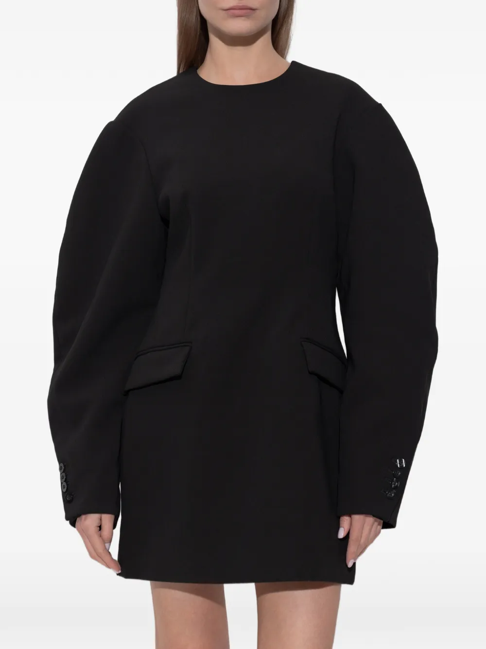 ROTATE BIRGER CHRISTENSEN Mini-jurk met klepzak en bewerkte mouwen Zwart