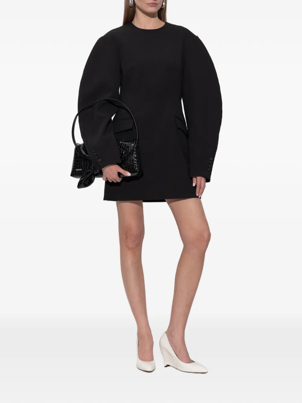 ROTATE BIRGER CHRISTENSEN Mini-jurk met klepzak en bewerkte mouwen Zwart
