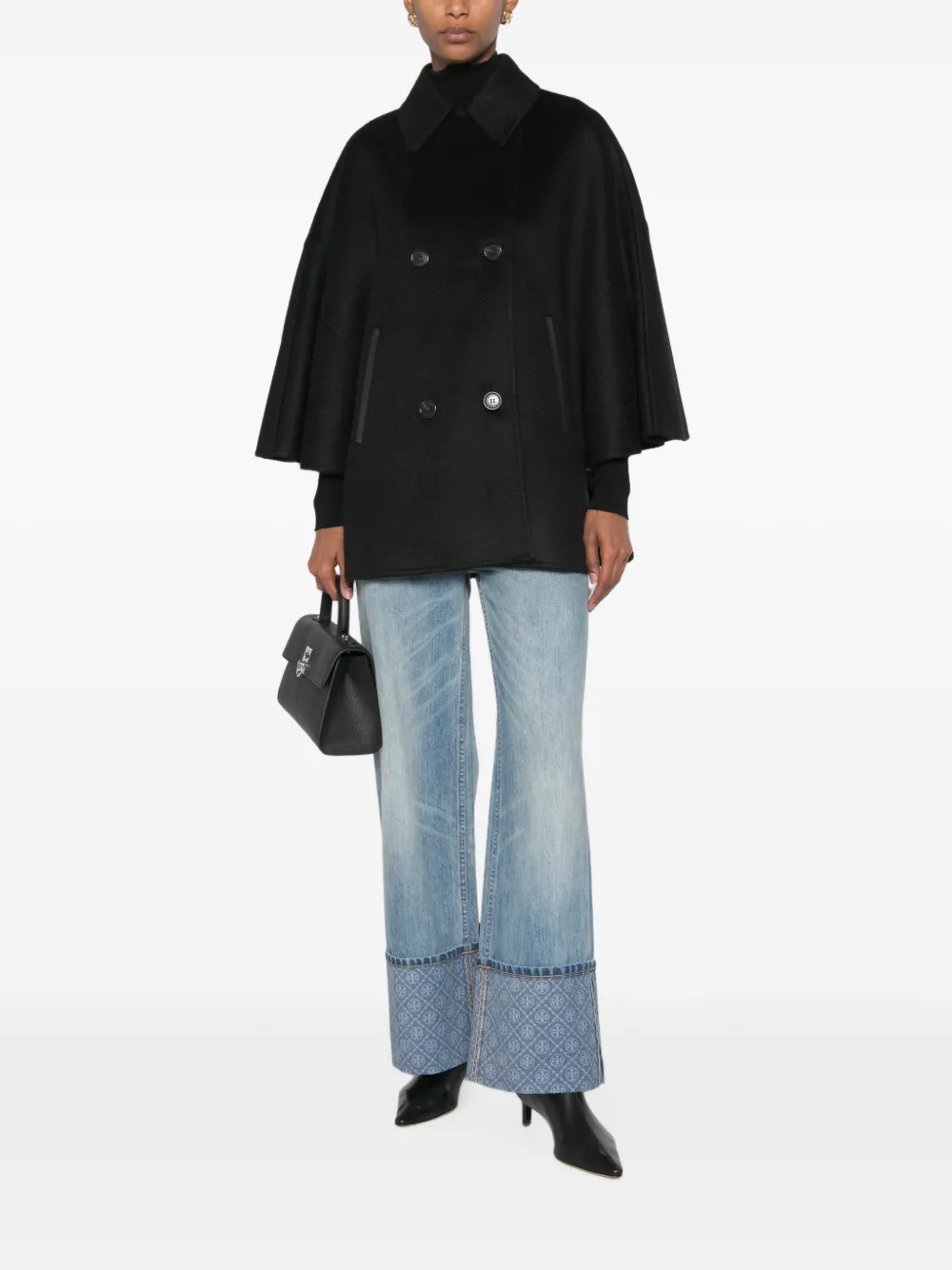 Max Mara Mantel met dubbele rij knopen Zwart