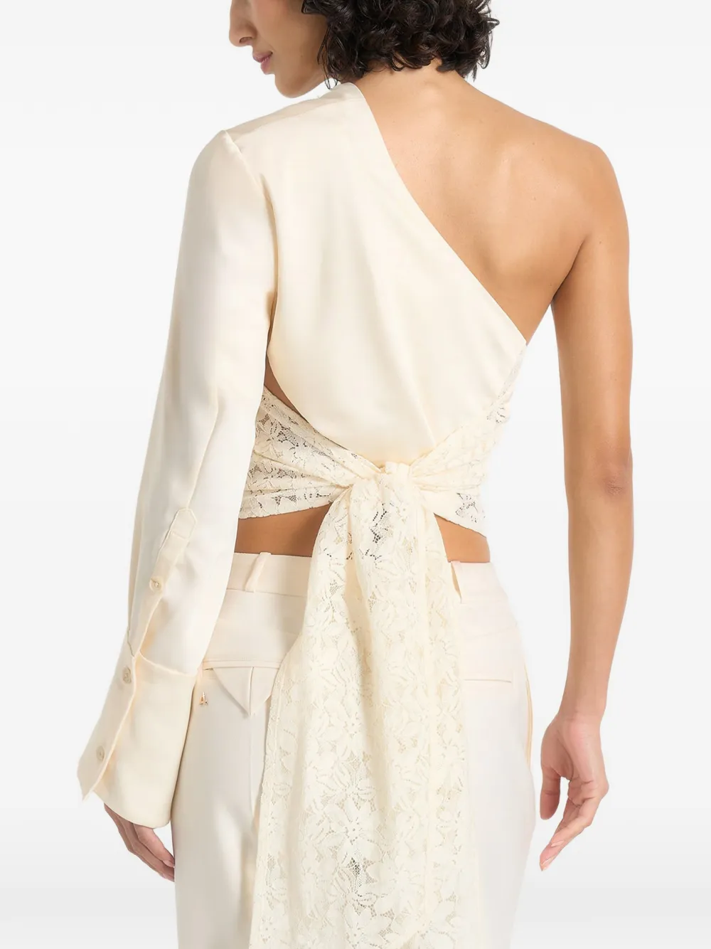 Manière De Voir Coralie asymmetrische top met kanten vlak Beige
