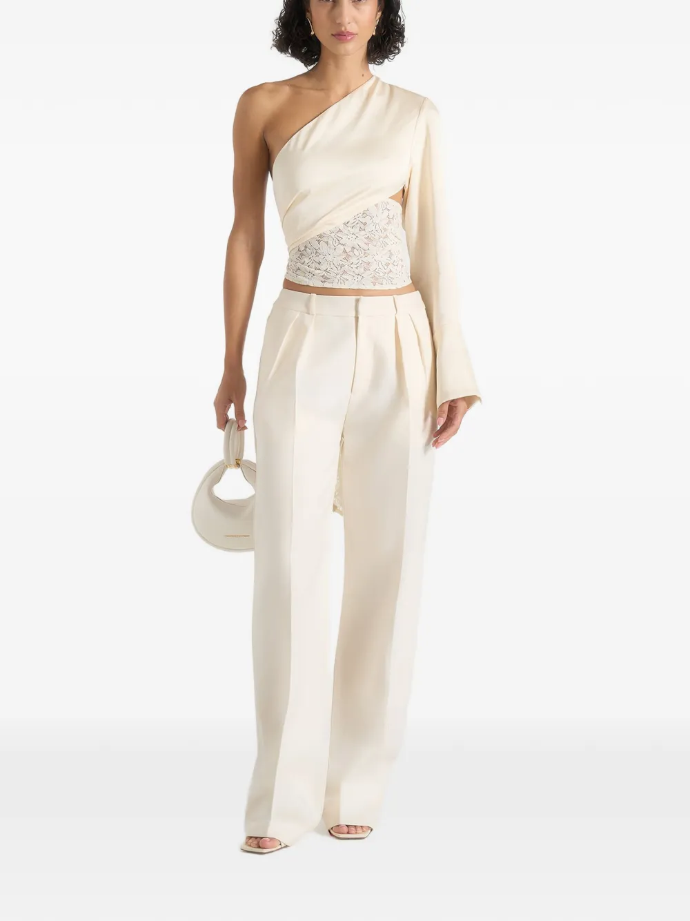 Manière De Voir Coralie asymmetrische top met kanten vlak Beige
