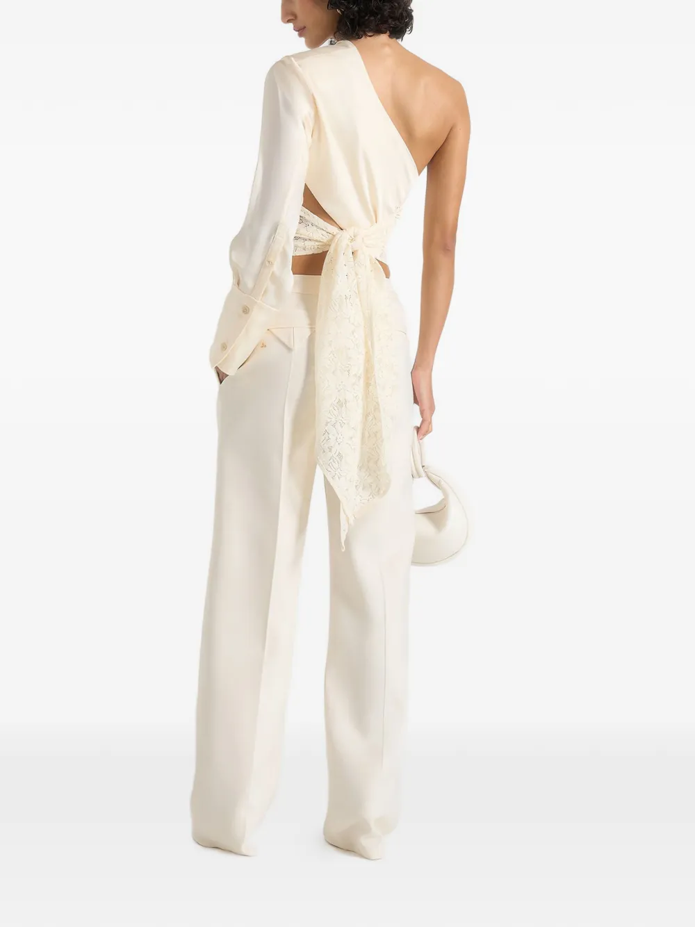 Manière De Voir Coralie asymmetrische top met kanten vlak Beige