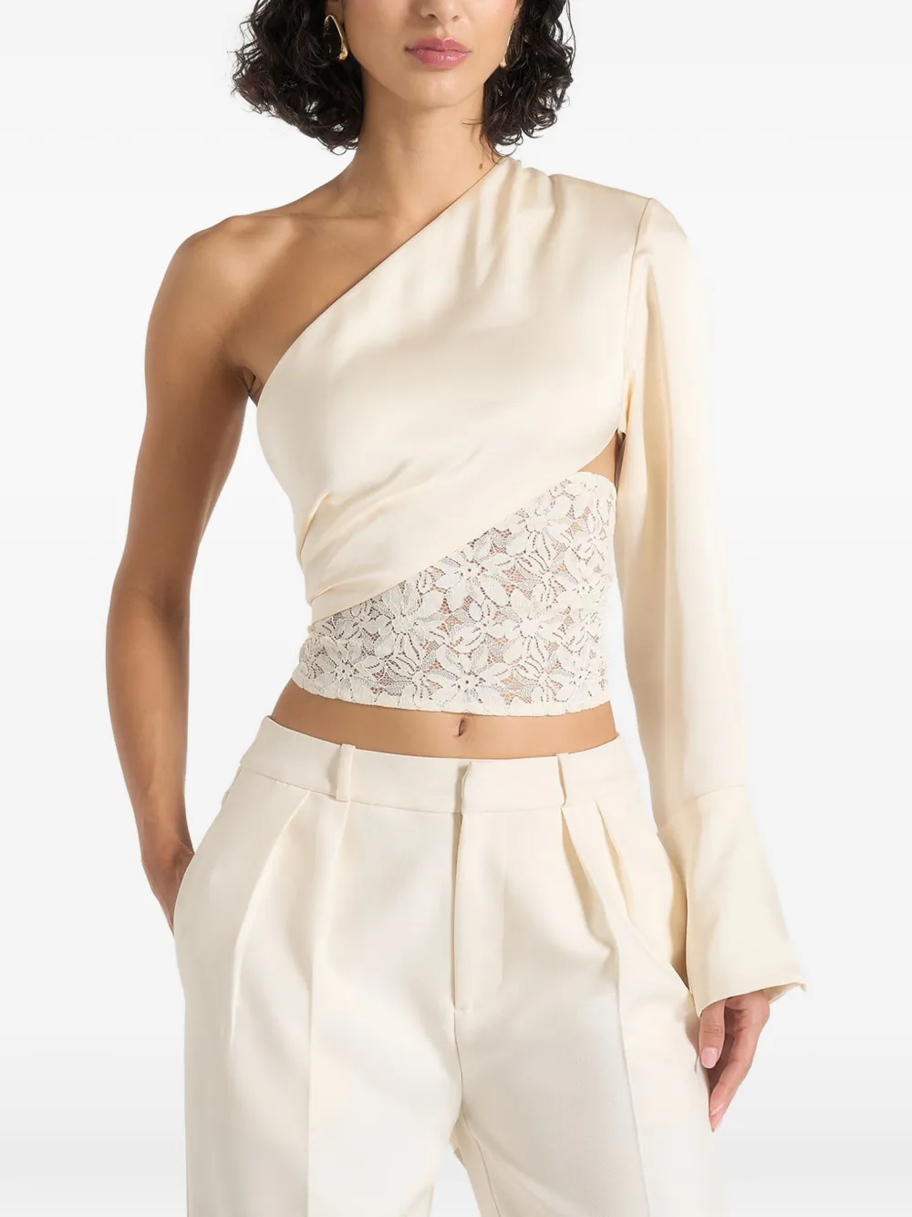 Manière De Voir Coralie one-shoulder lace-panel top - Toni neutri