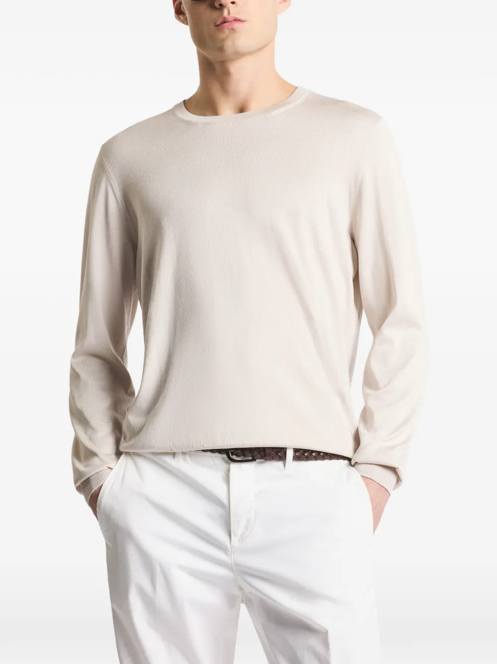 Fay Trui met geborduurd logo en ronde hals Beige