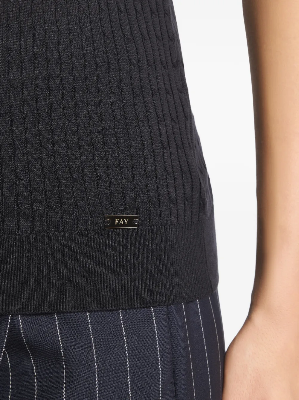 Fay Kabelgebreid T-shirt met korte mouwen Blauw