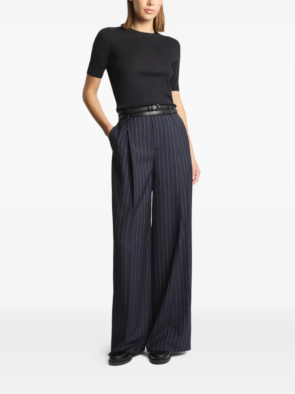Fay Kabelgebreid T-shirt met korte mouwen Blauw