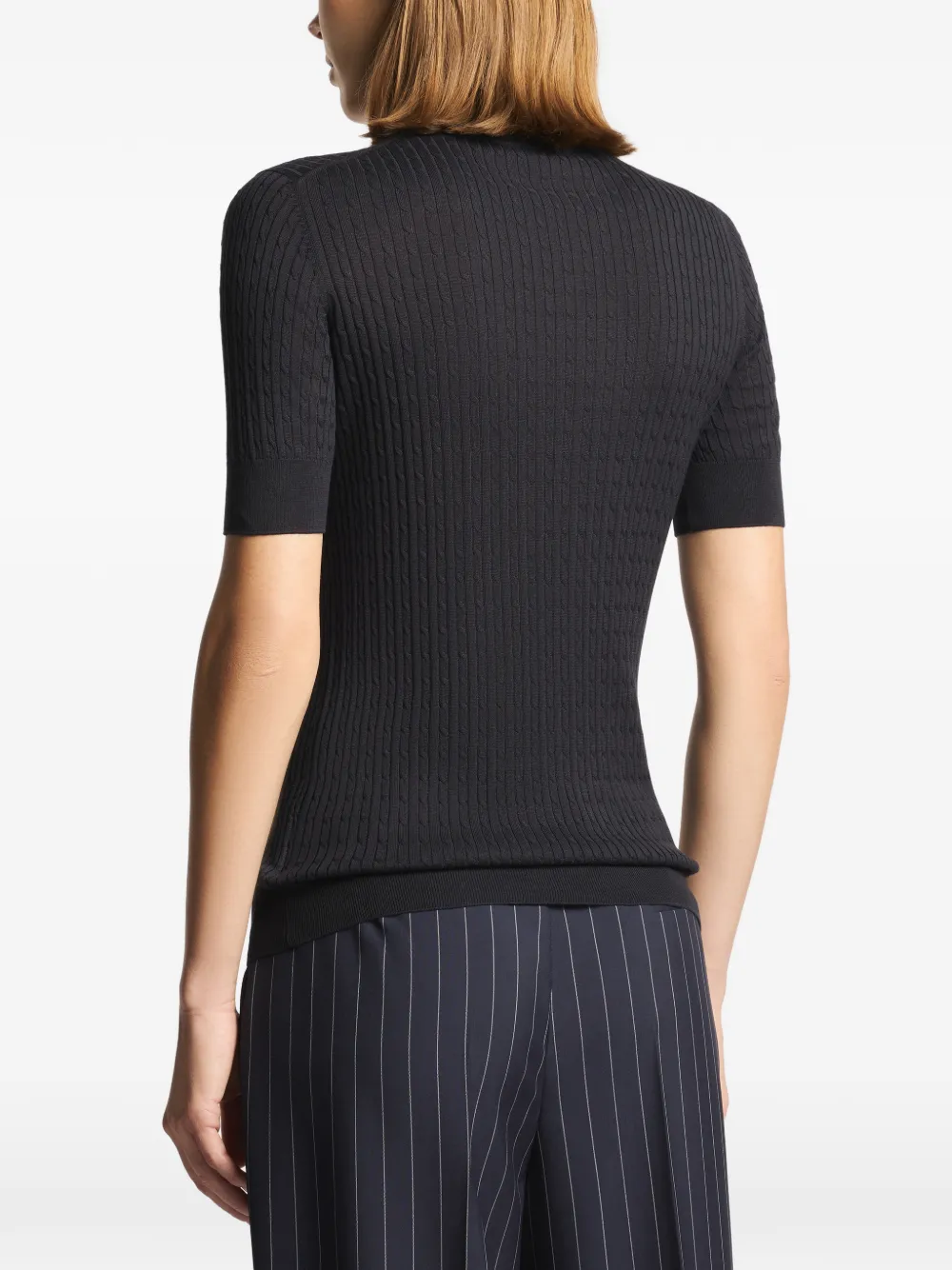 Fay Kabelgebreid T-shirt met korte mouwen Blauw