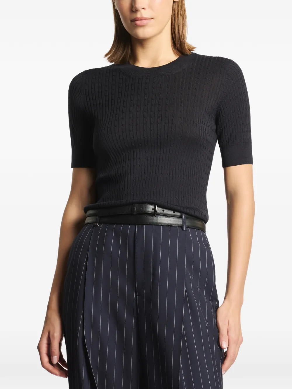 Fay Kabelgebreid T-shirt met korte mouwen Blauw
