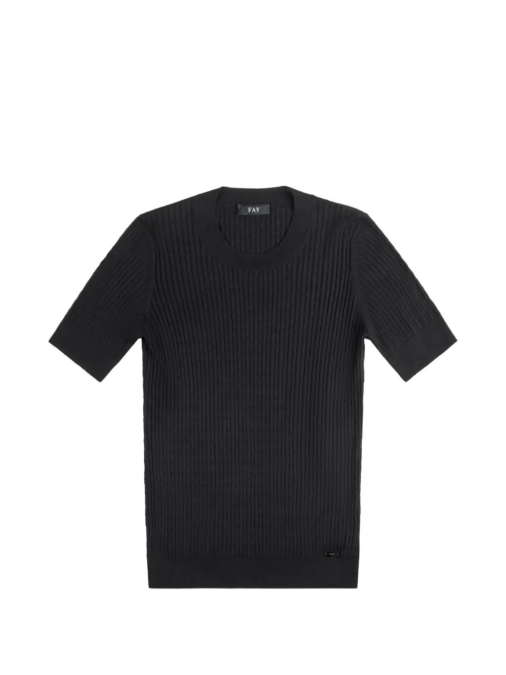 Fay T-Shirt mit Zopfmuster - Blau