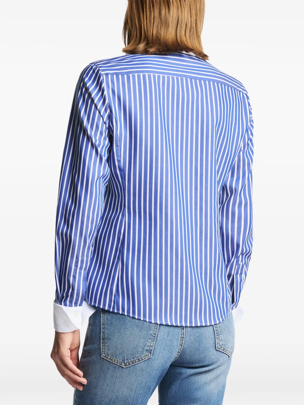 Fay Blouse met contrasterende kraag en verticale streep Blauw