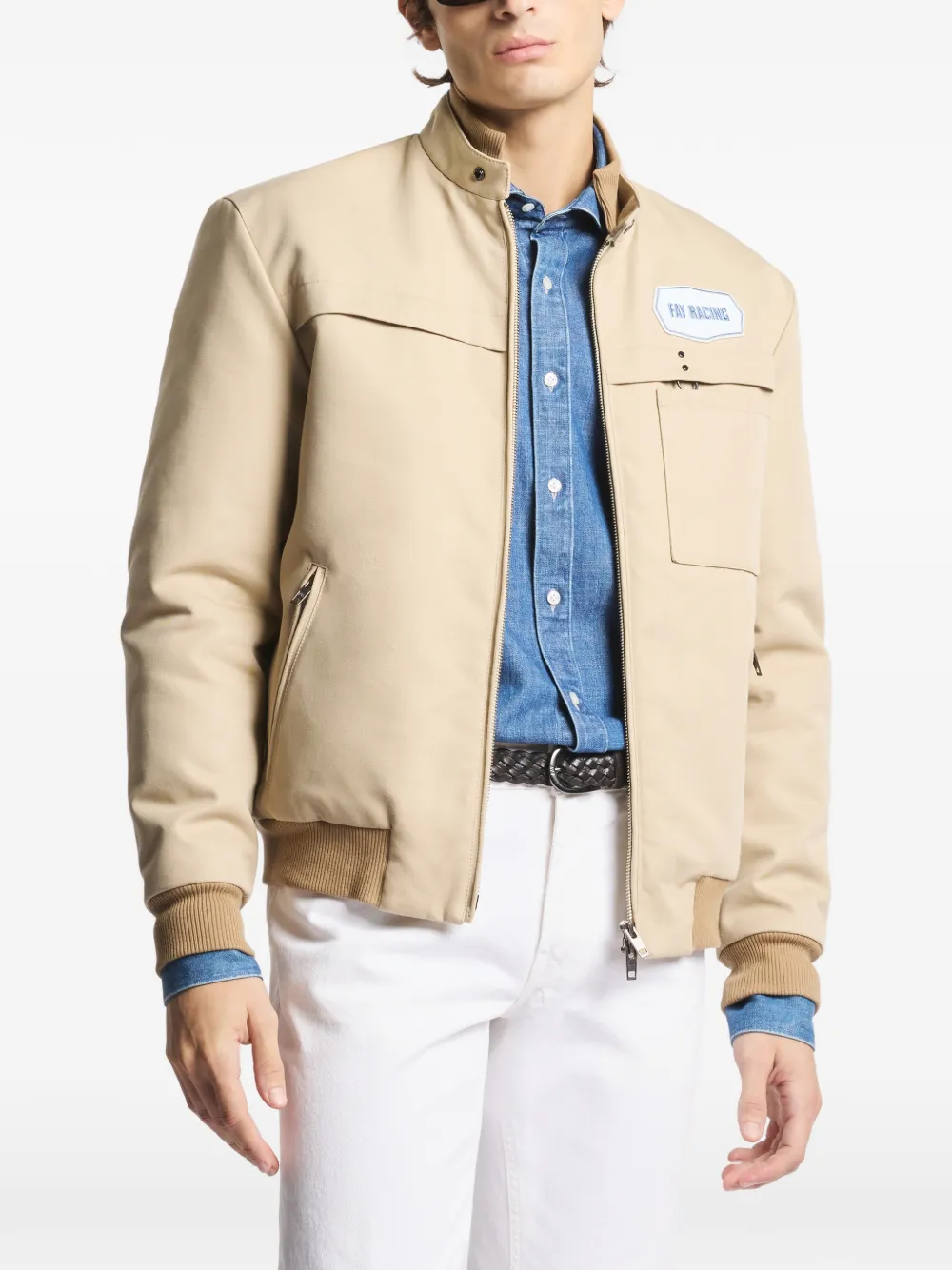 Fay Bomberjack met logopatch Beige