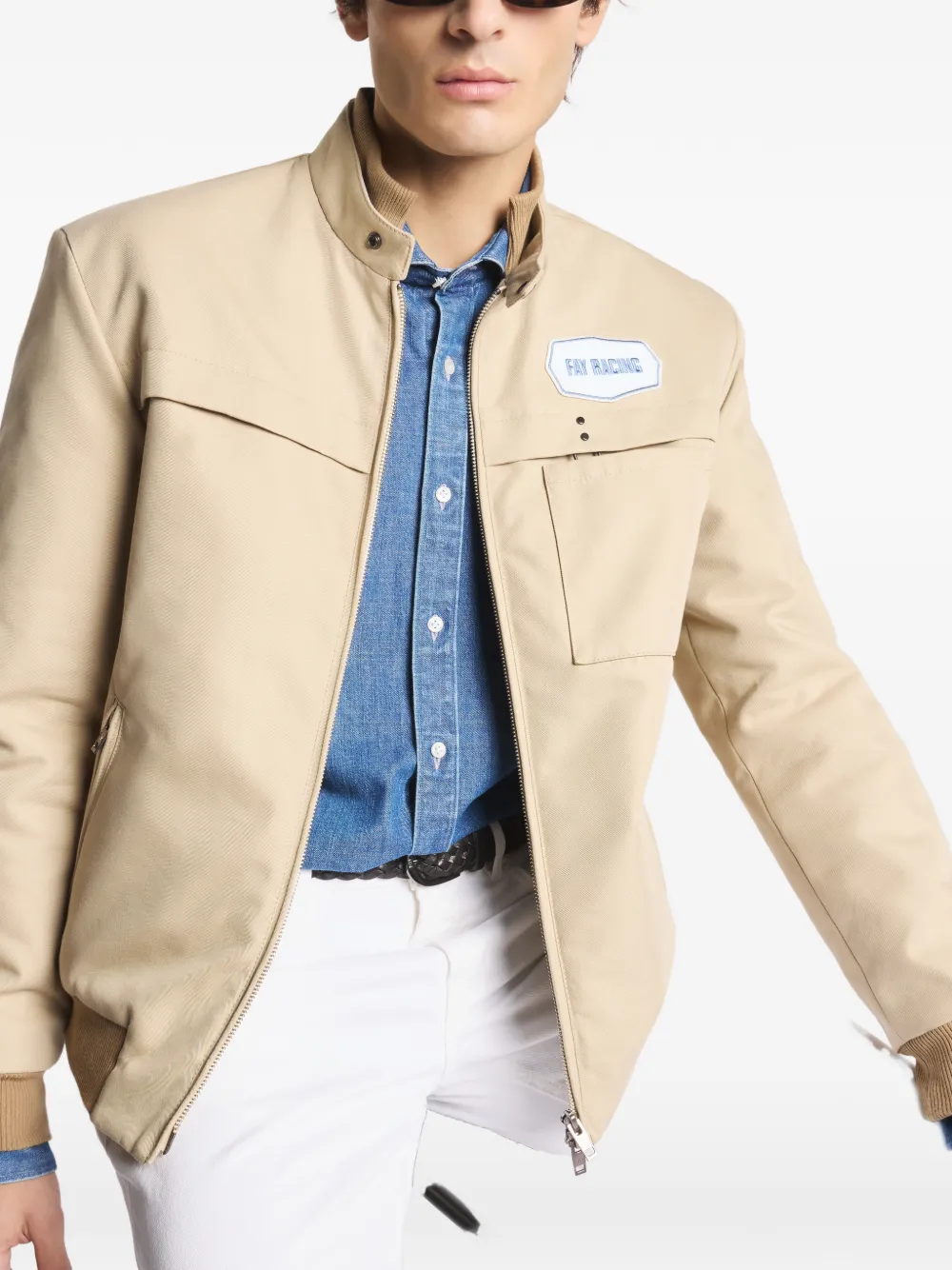 Fay Bomberjack met logopatch Beige