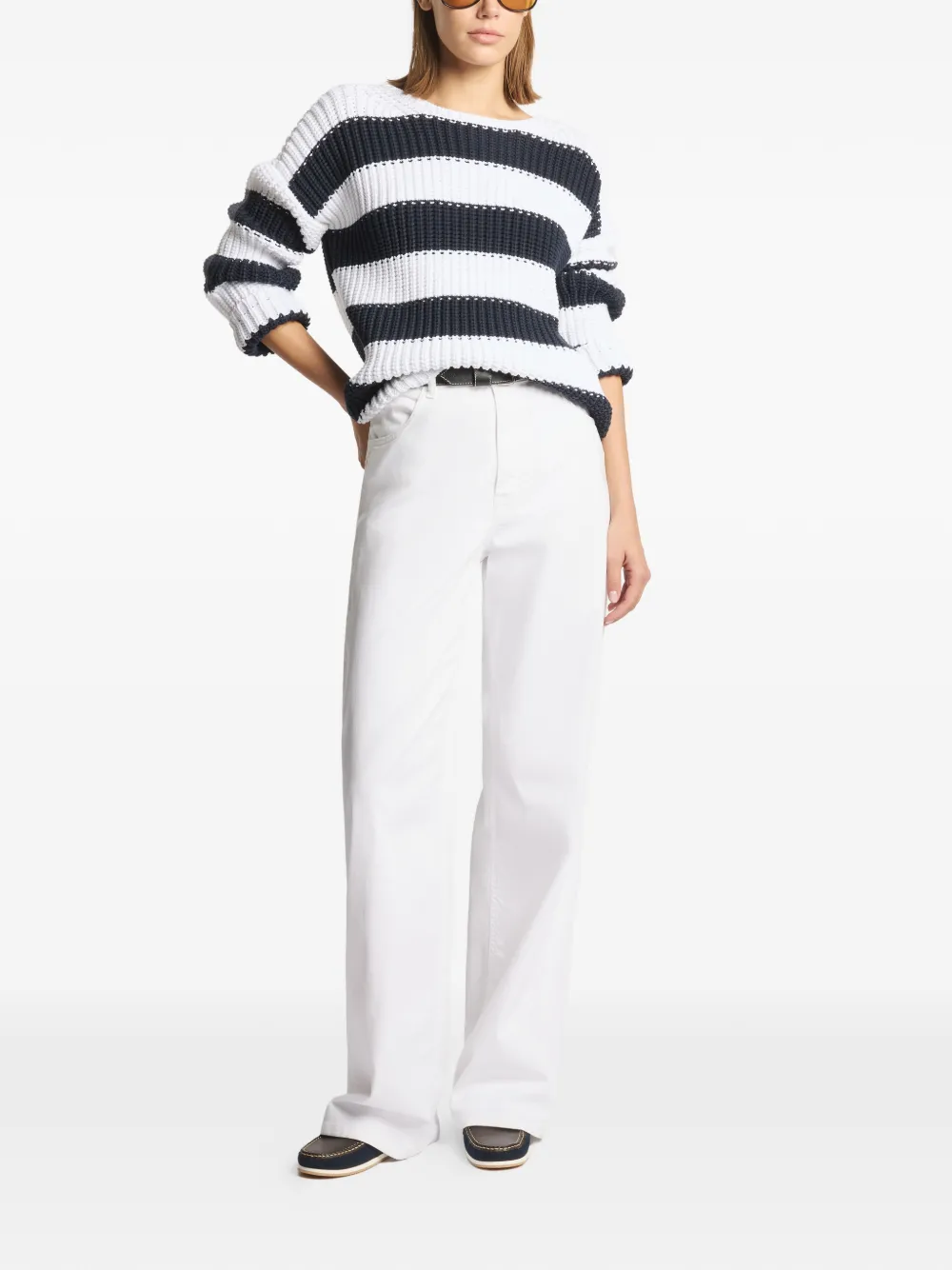  Fay Horizontal-stripe Chunky-knit Sweater - Blanc 