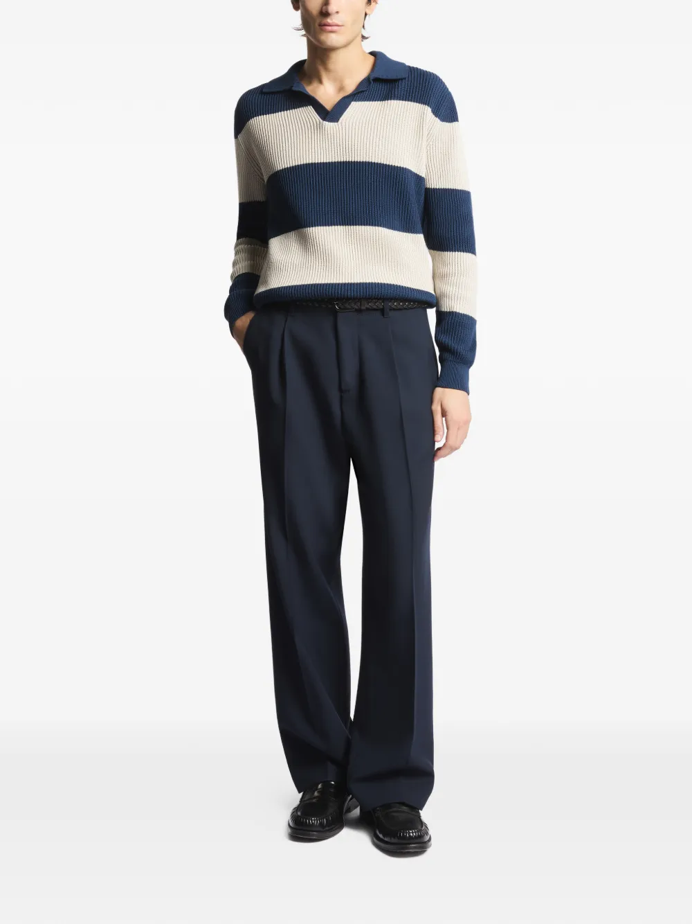 Fay Ribgebreid poloshirt Blauw