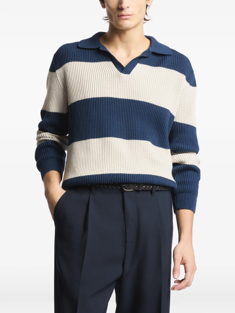 Fay Ribgebreid poloshirt Blauw