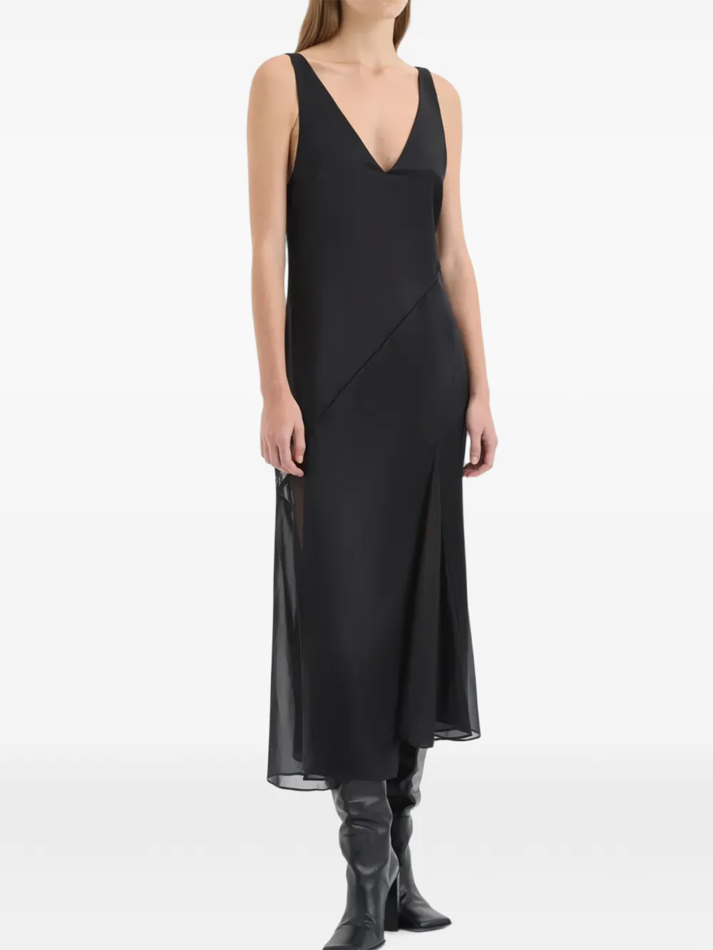 SIR. Ingrid midi-jurk met V-hals Zwart