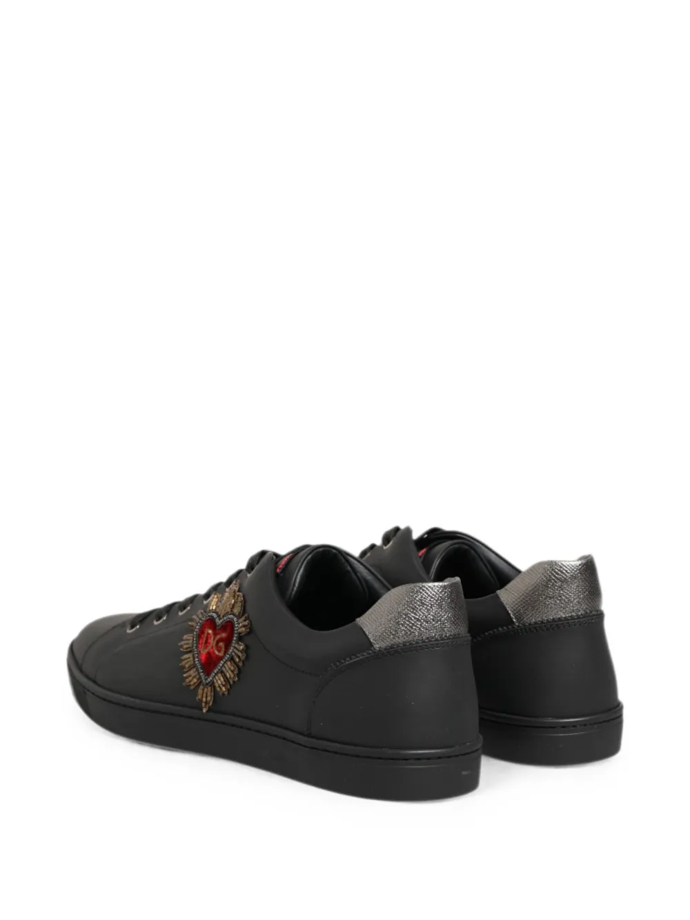 Dolce & Gabbana Leren sneakers met hart-verfraaiing Zwart