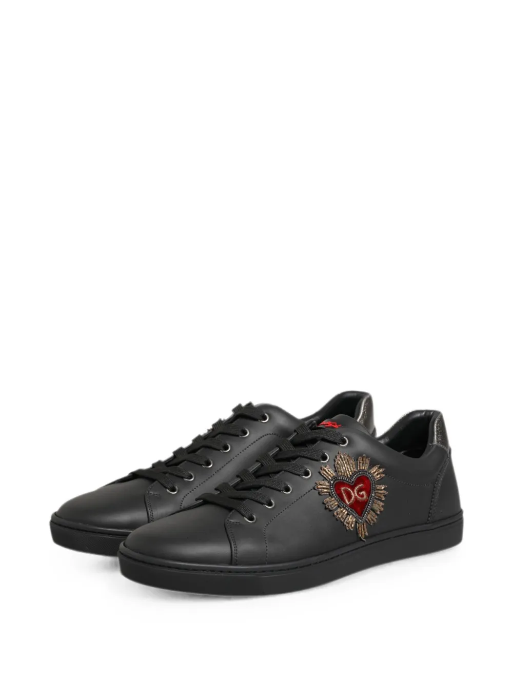 Dolce & Gabbana Leren sneakers met hart-verfraaiing Zwart