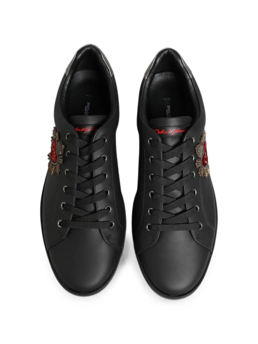 Dolce & Gabbana Leren sneakers met hart-verfraaiing Zwart